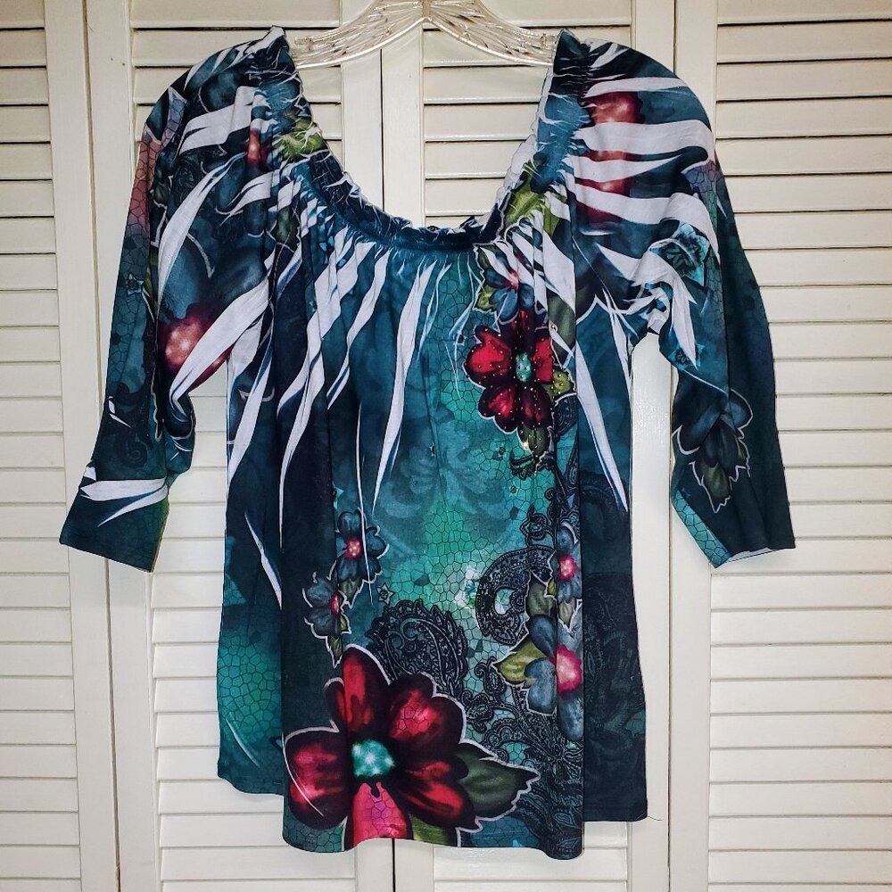 Notations Petite 3/4 Sleeve Embellished  Top